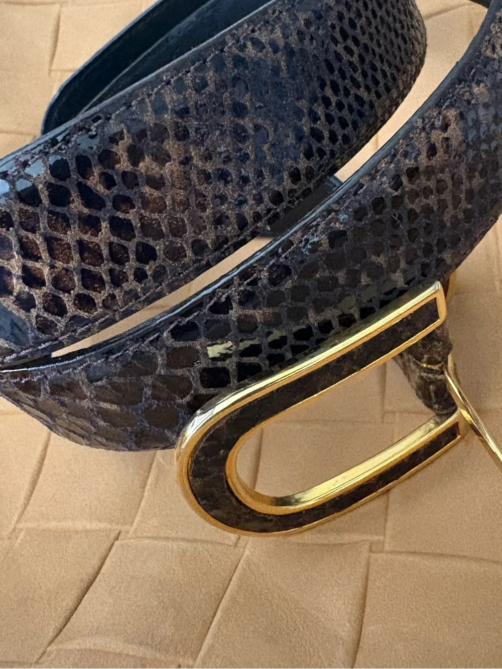 Men's Brown Snake-Pattern Leather Belt with Gold Buckle